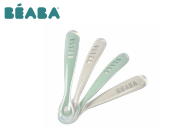 Beaba 1st Stage Silicone Spoons 4m+ 4 Pack - Windy Blue/Eucalyptus Green/Light Mist/Vintage Pink
