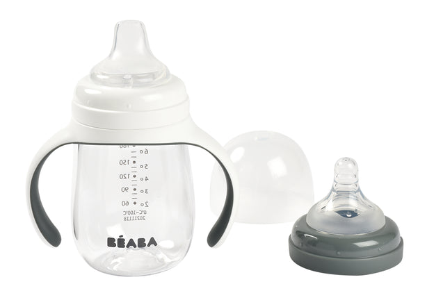 Beaba 2 in 1 Bottle to Sippy Learning Cup 210ml - Mineral Grey