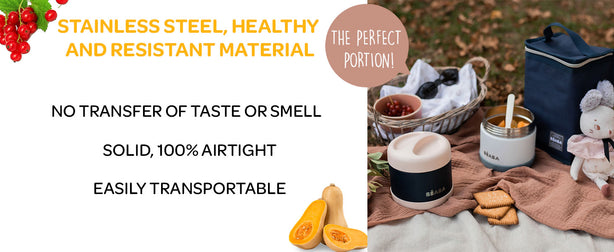 Beaba Stainless Steel Food Container 500ml - Baltic Blue/White