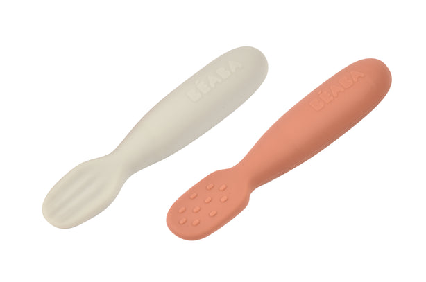 Beaba Silicone Pre-Spoons 2 Pack - Terracotta/Velvet Grey