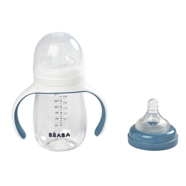 Beaba 2 in 1 Bottle to Sippy Learning Cup 210ml - Windy Blue