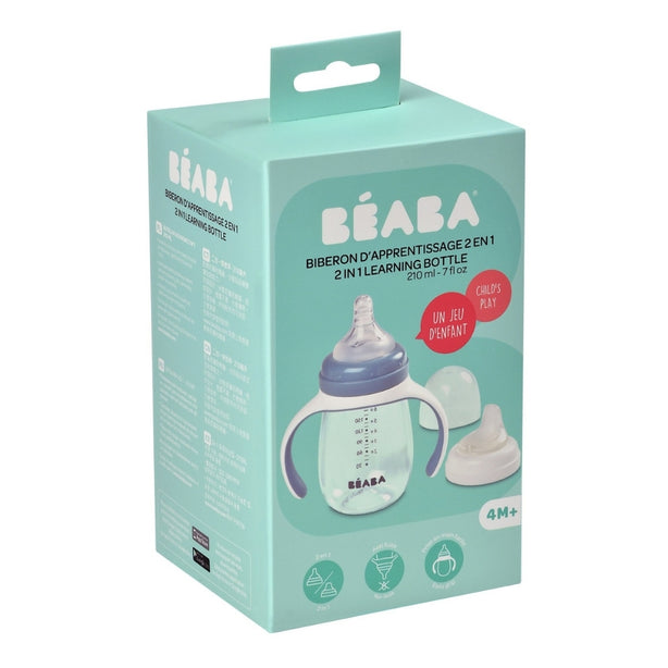 Beaba 2 in 1 Bottle to Sippy Learning Cup 210ml - Windy Blue