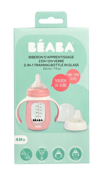 Beaba Glass Bottle with Silicone Protective Sleeve 210ml - Vintage Pink