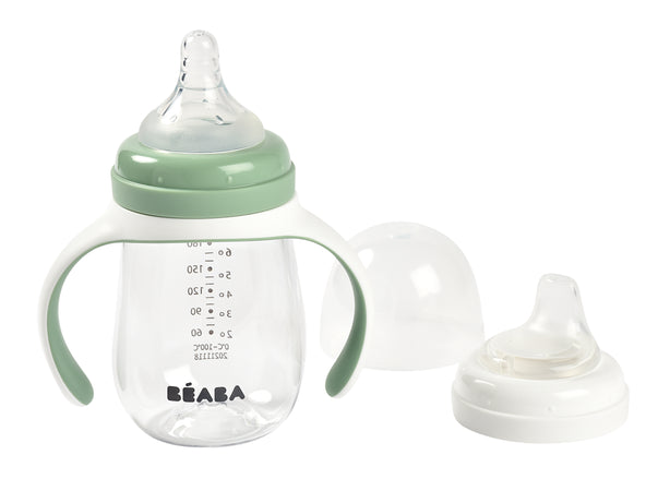 Beaba 2 in 1 Bottle to Sippy Learning Cup 210ml - Sage Green