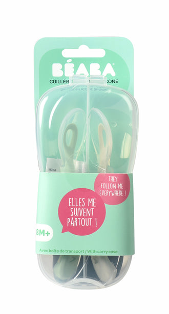 Beaba 2nd Stage Silicone Spoon & Case 2 Pack - Velvet Grey/Sage Green
