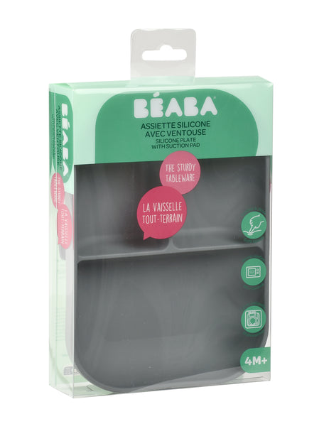 Beaba Silicone Suction Divided Plate - Mineral Grey