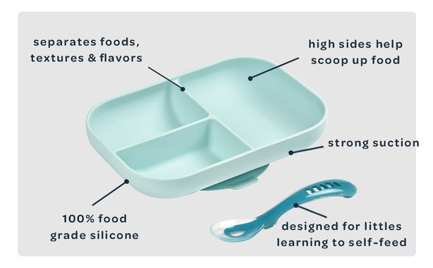 Beaba Silicone Suction Divided Plate - Mineral Grey
