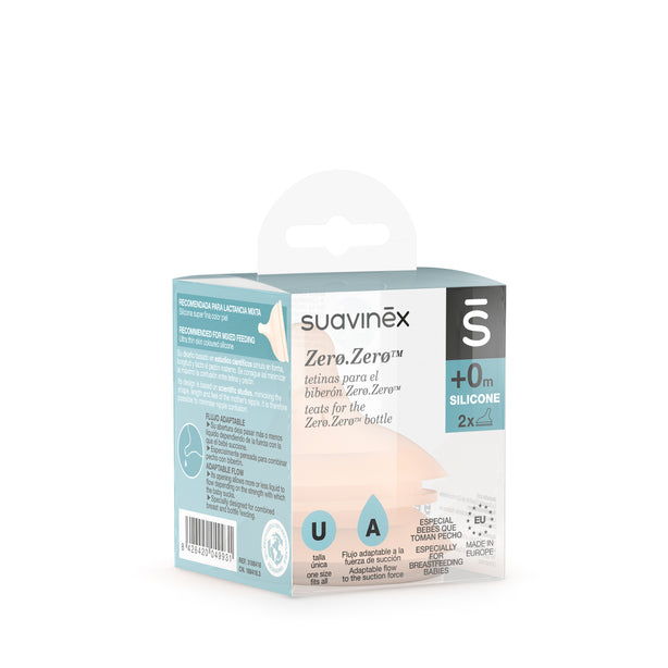 Suavinex Zero Zero Silicone Teat x 2 - Adaptable Flow 0M+