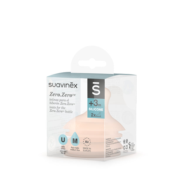 Suavinex Zero Zero Silicone Teat x 2 - Medium Flow 3M+