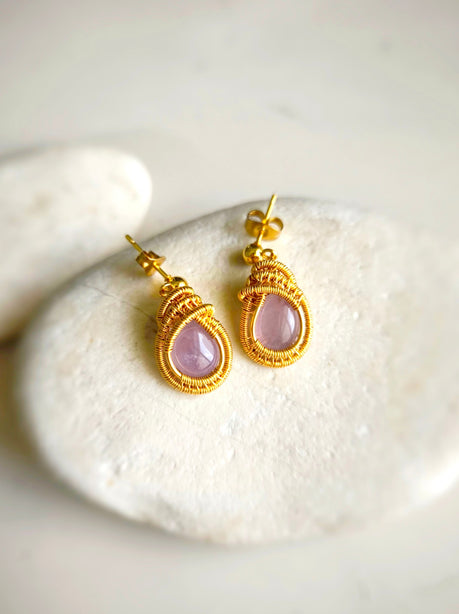 Gentle Lilac Kueh Koci Wrap Lavender Jade Gold Earring