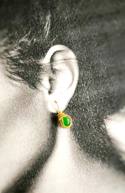 Ondeh-Ondeh Kueh Koci Wrap Green Jade Gold Earrings