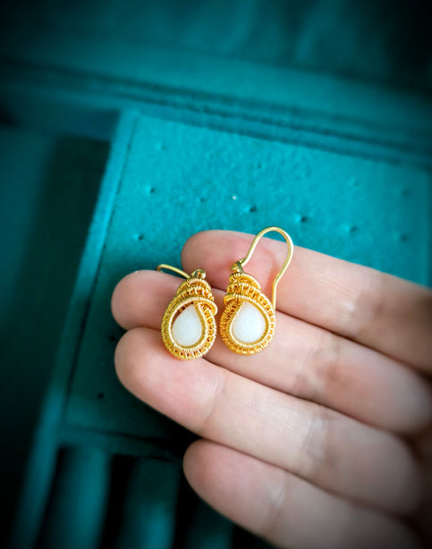 Ice Kueh Koci Wrap White Jade Gold Earrings