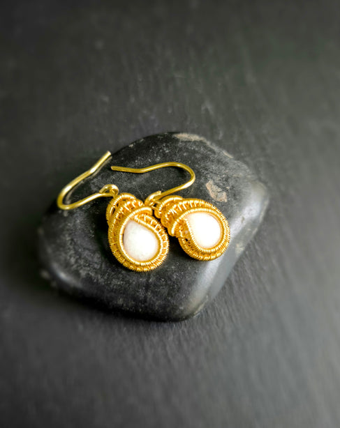 Ice Kueh Koci Wrap White Jade Gold Earrings