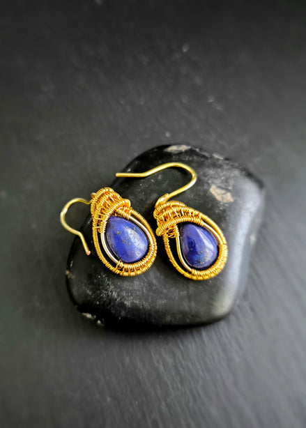 Blue Pea Flower Kueh Koci Wrap Lapis Gold Earrings