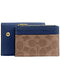 Coach Card Holder Wallet In Signature Canvas in Tan/ Deep Blue CZ034