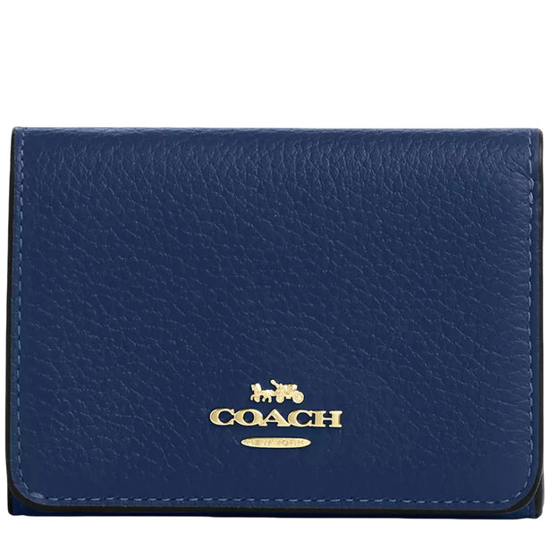 Coach Card Holder Wallet In Signature Canvas in Tan/ Deep Blue CZ034