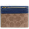 Coach Card Holder Wallet In Signature Canvas in Tan/ Deep Blue CZ034