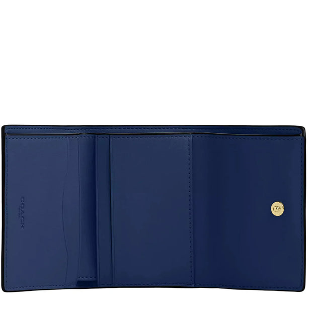Coach Card Holder Wallet In Signature Canvas in Tan/ Deep Blue CZ034