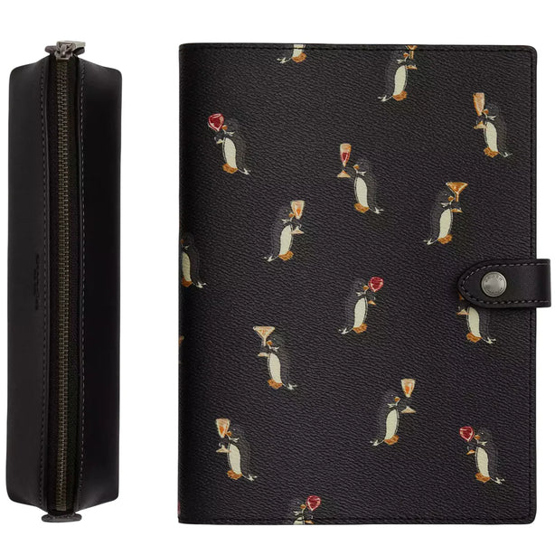 Coach Boxed Notebook And Pencil Case Set With Penguin Print - Black Multi CCP98