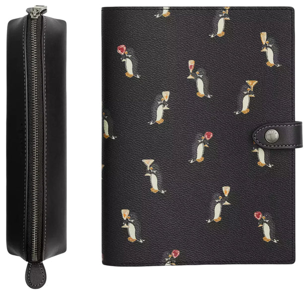 Coach Boxed Notebook And Pencil Case Set With Penguin Print - Black Multi CCP98
