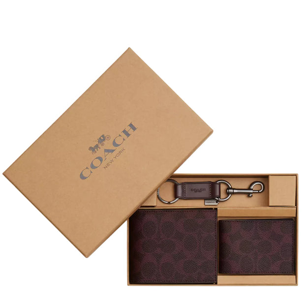 Coach Boxed 3 In 1 Wallet Gift Set In Signature Canvas - Black Currant CW344