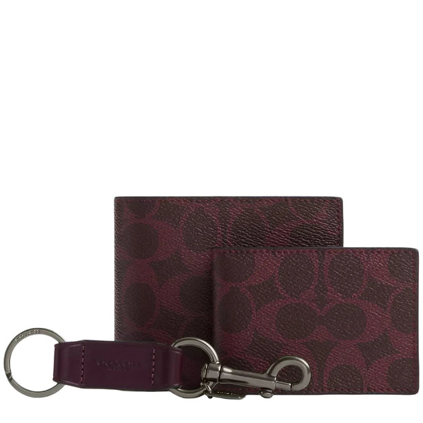 Coach Boxed 3 In 1 Wallet Gift Set In Signature Canvas - Black Currant CW344