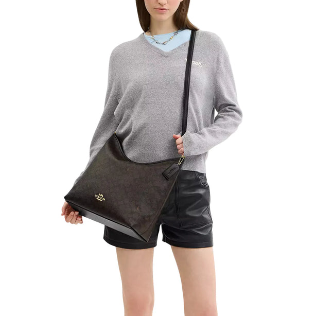 Coach Laurel Large Shoulder Bag In Signature Canvas - Walnut/ Black CY685