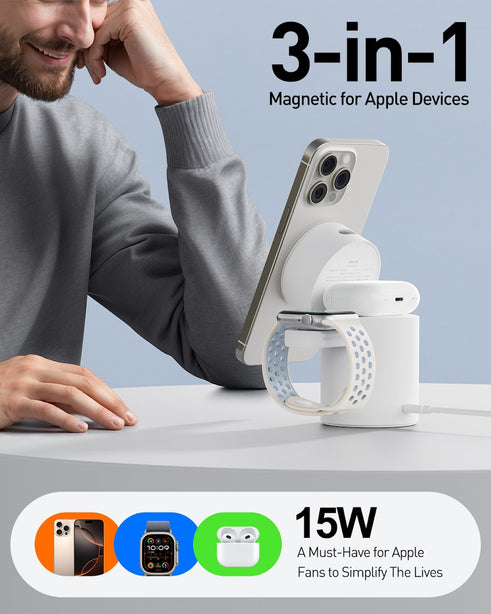 iWALK Power Stand 10000 QI2 3-in-1 Wireless Charger White with Auto Rotation