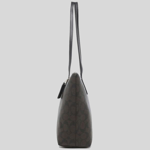 Coach Zip Top Tote In Signature Canvas Brown Black RS-4455