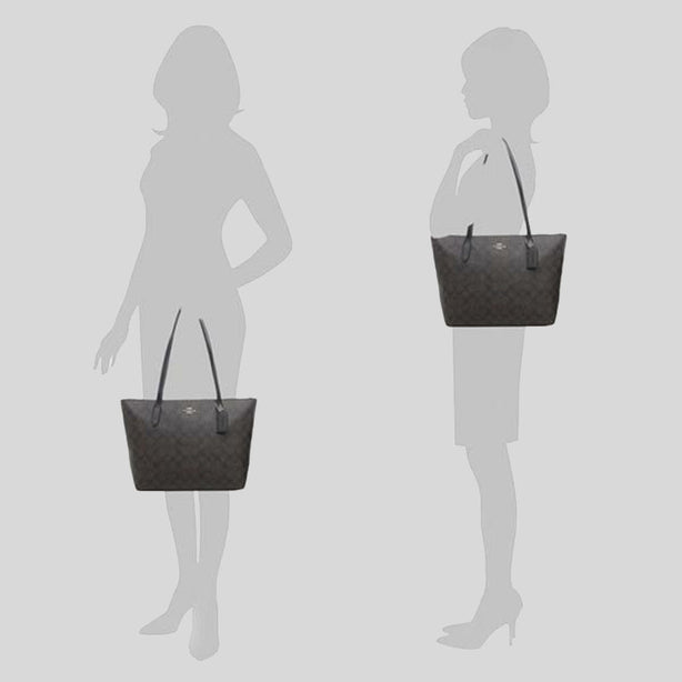 Coach Zip Top Tote In Signature Canvas Brown Black RS-4455
