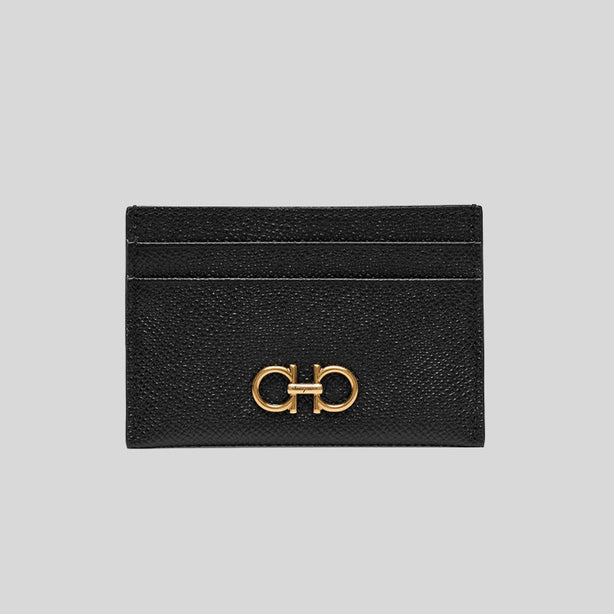 Ferragamo Gancini Leather Credit Card Holder Black RS-220007