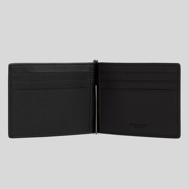 COACH Slim Money Clip Billfold Wallet In Signature Canvas Tan/Black RB-CY059