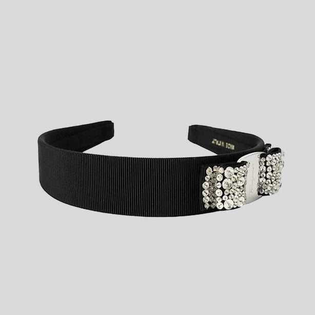 FERRAGAMO Vara Bow Crystal Headband Black/Silver RB-713034