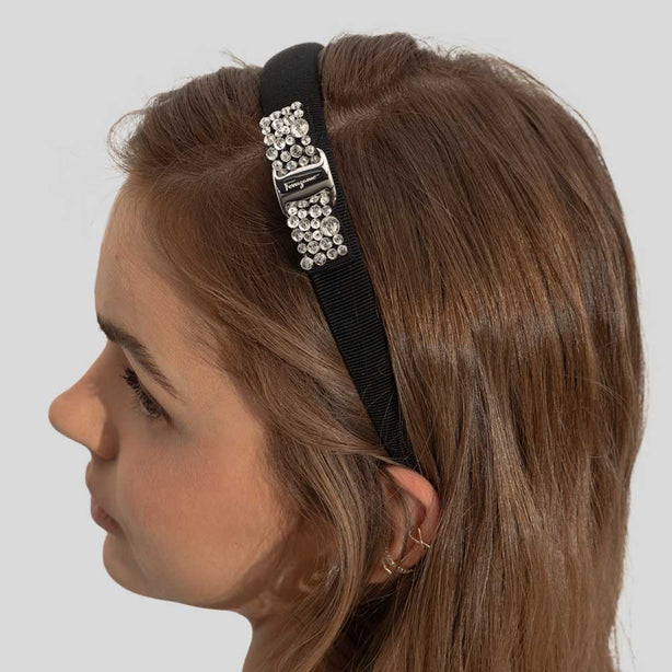 FERRAGAMO Vara Bow Crystal Headband Black/Silver RB-713034