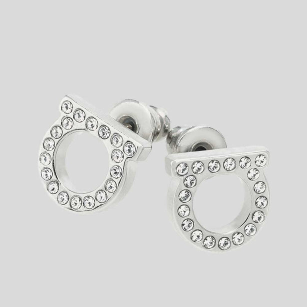 FERRAGAMO Gancini Crystals Small Earrings In Silver Color RB-696577