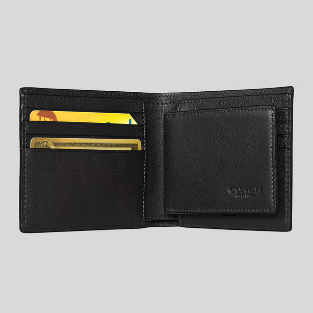 COACH Men's 3 In 1 Wallet In Smooth Calf Leather Black RS-CR911