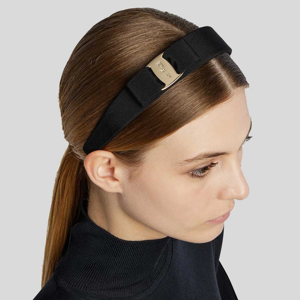 FERRAGAMO Vara Bow Wide Headband Black/Gold RB-572738