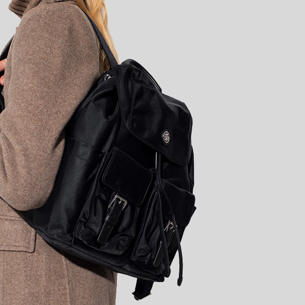 Tory Burch Nylon Flap Backpack Black RS-85061