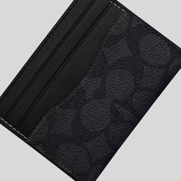 COACH Slim Id Card Case In Signature Canvas Charcoal/Black RS-CW366