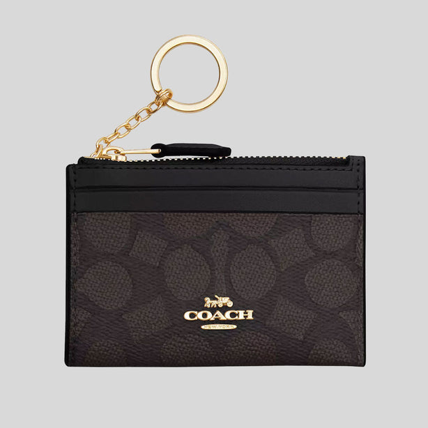 COACH Mini Skinny ID Case In Signature Canvas Walnut/Black RB-CW870