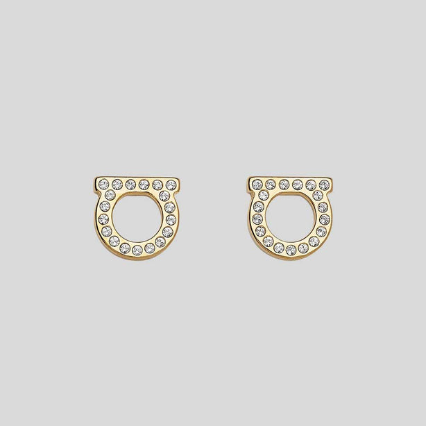 FERRAGAMO Gancini Crystals Small Earrings In Gold Color RB-696576