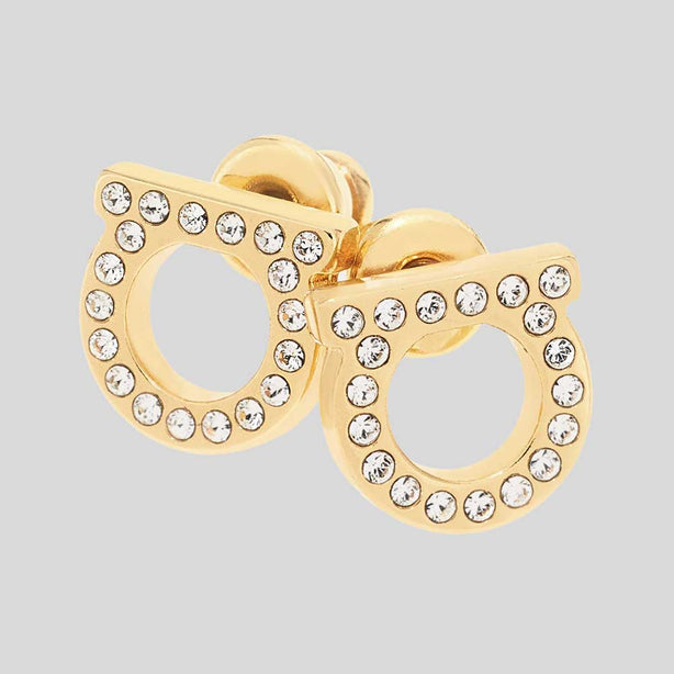 FERRAGAMO Gancini Crystals Small Earrings In Gold Color RB-696576