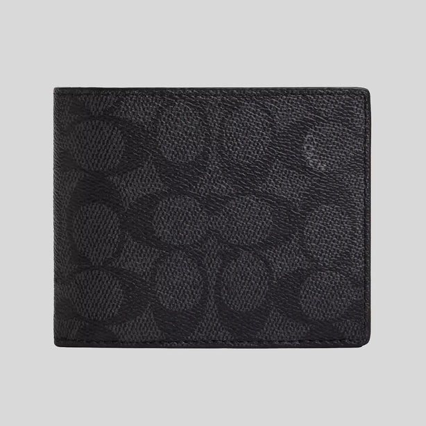 COACH Men's 3 In 1 Wallet In Signature Canvas Charcoal/Black RS-CW380