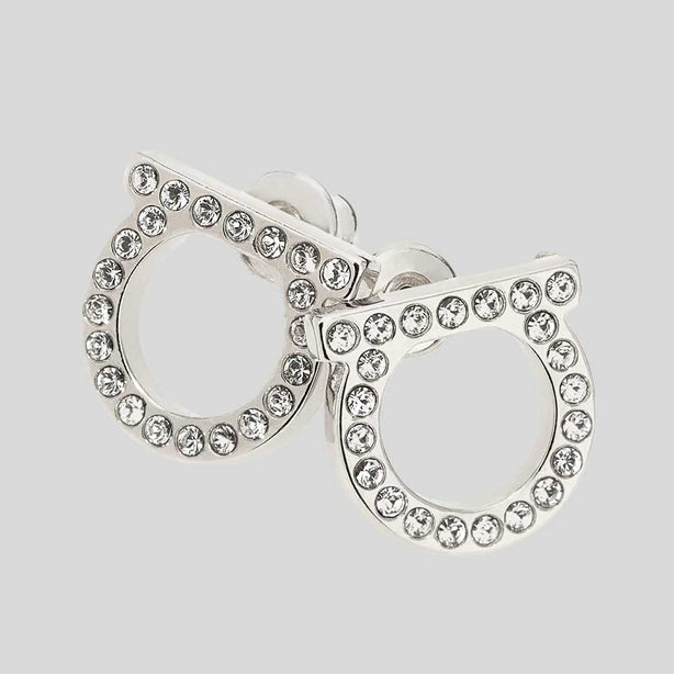 FERRAGAMO Orecchini Gancini Crystals In Silver Color RB-696574