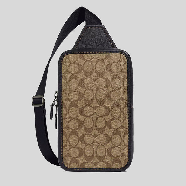 COACH Sullivan Pack In Blocked Signature Canvas Khaki/Charcoal RS-C9865