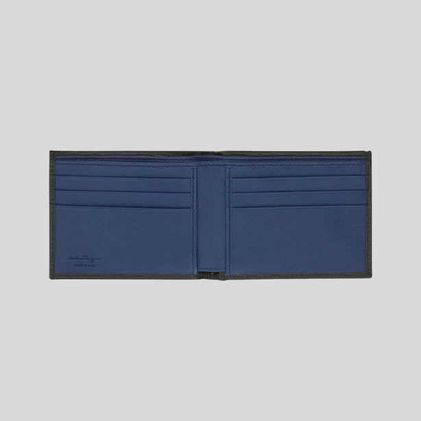 FERRAGAMO Gancini Men's Leather Bifold Wallet Black/Silver RB-685979