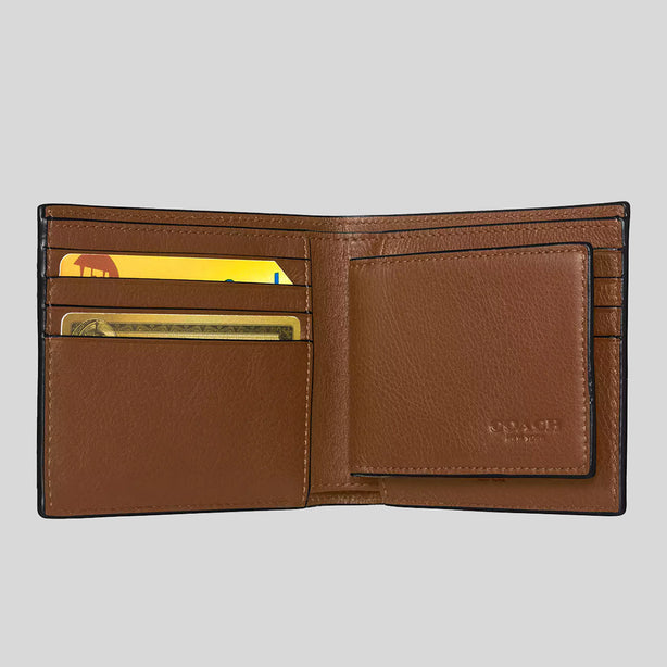 COACH Men's 3 In 1 Wallet In Smooth Calf Leather Dark Saddle RS-CR911
