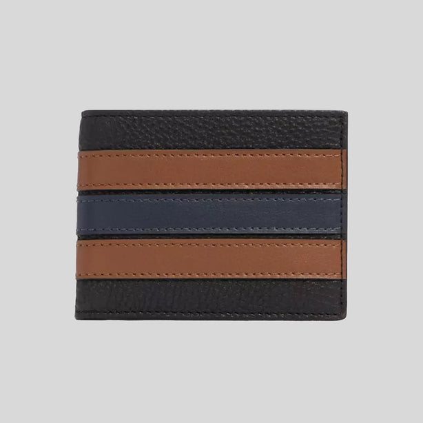 COACH Slim Billfold Wallet With Varsity Stripe Black Saddle RB-3003