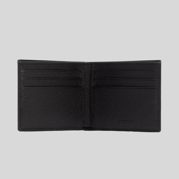 COACH Slim Billfold Wallet With Varsity Stripe Black Saddle RB-3003
