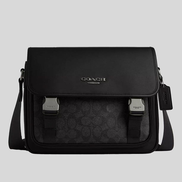 COACH Racer Messenger In Signature Canvas Charcoal/Black RS-CT716